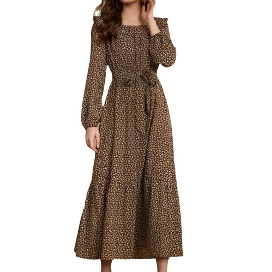 Damen Maxikleid im Boho-Stil mit weitem Rock und Taillengürtel R&B