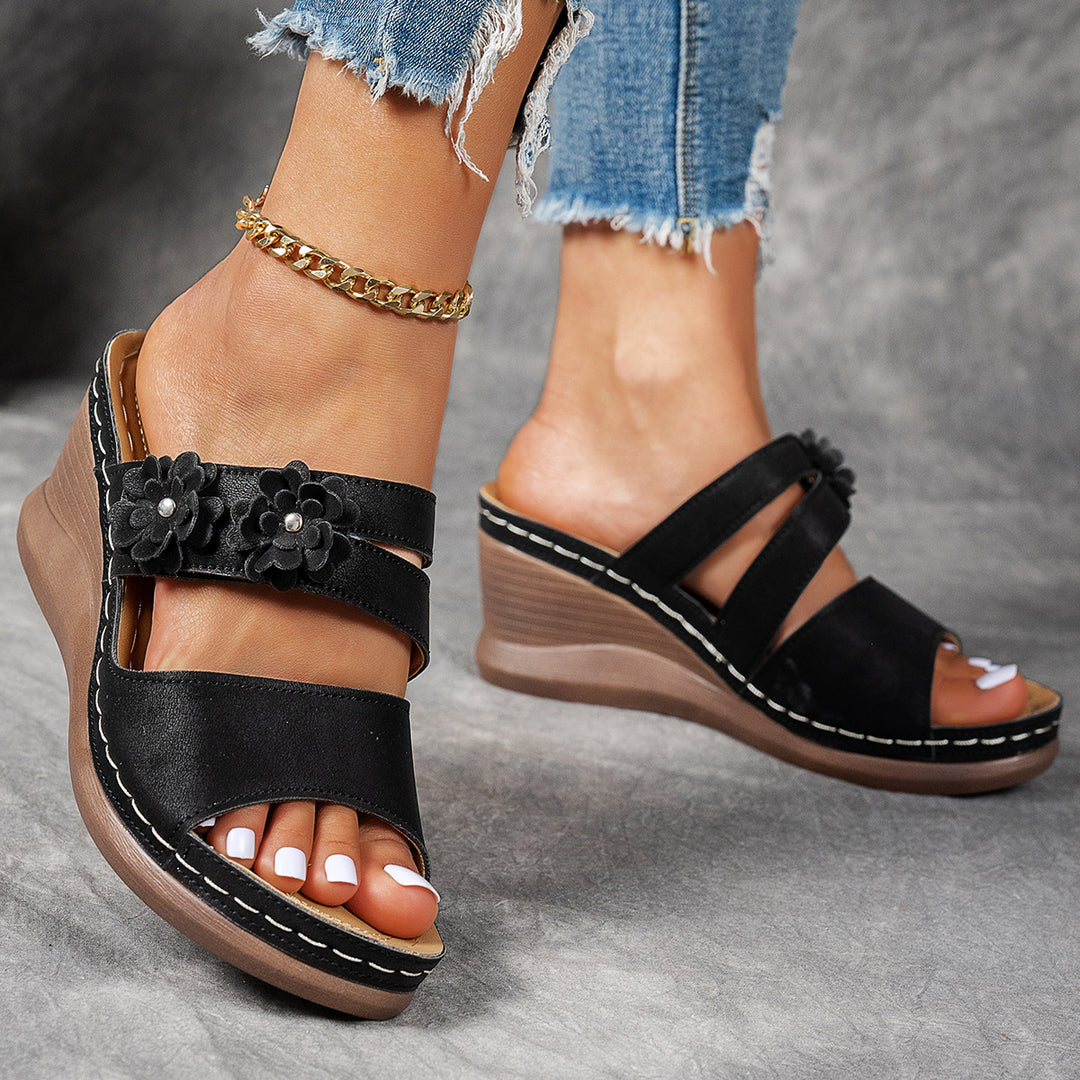 Damen Wedge-Sandalen mit floralem Dekor und elastischen Riemen R&B
