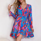 Damen Kurzes Kleid mit Wickeldesign und fröhlichem Muster R&B