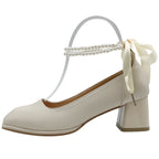 Damen elegante Absatzschuhe mit Perlenschmuck und Schleifen R&B