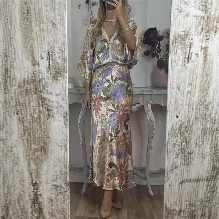 Damen Blütenmuster Set mit Kurzjacke und maxikleid R&B