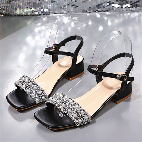 Damen elegante Riemensandalen mit transparentem Obermaterial und glitzernden Perlen R&B