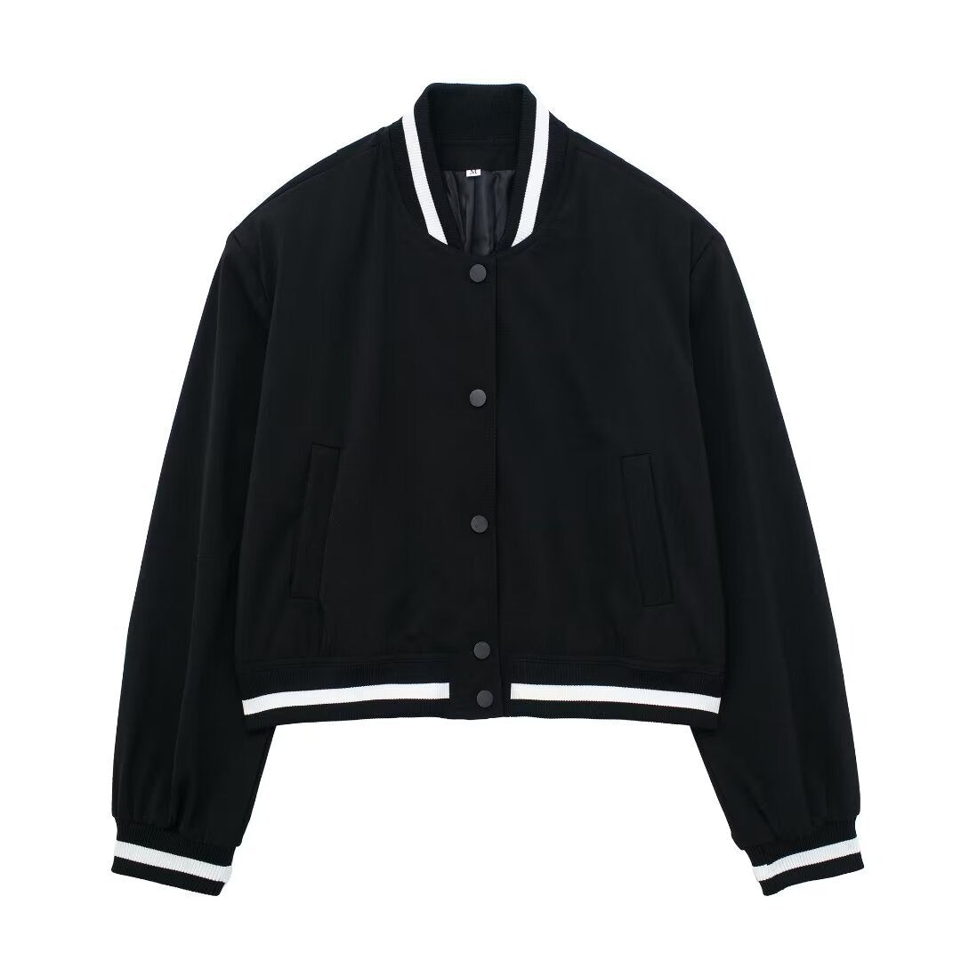 Damen modische Bomberjacke im sportiven Stil mit elastischen Bündchen und Druckknopfverschluss