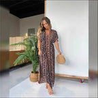 Damen elegantes Maxikleid mit modischem Print und V-Ausschnitt R&B