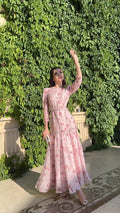 Damen Elegantes Maxikleid mit Spitzenärmeln und floralem Muster R&B