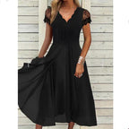 Damen Elegantes Cocktailkleid mit Spitzenärmeln und A-Linien Schnitt R&B