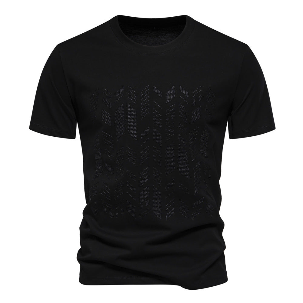 Herren nan Rundhalsshirt aus Baumwollmix mit geometrischer Laserperforation und geradem Schnitt R&B
