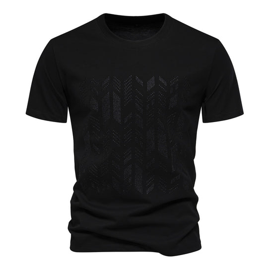 Herren nan Rundhalsshirt aus Baumwollmix mit geometrischer Laserperforation und geradem Schnitt R&B