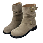 Damen modische Stiefel mit elegantem Riemen und rohem Look R&B