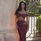 Damen Crop-Top und Maxi-Rock Set mit raffiniertem Rüschen-Design R&B