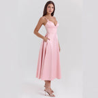 Damen Midikleid mit elegantem V-Ausschnitt und schwingendem Rock R&B