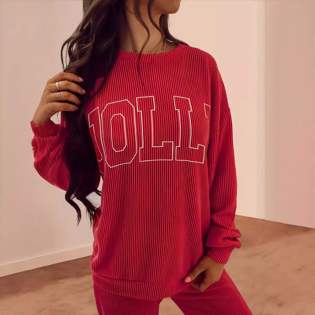 Damen Lässiges Sweatset mit Rippenstruktur und auffälligem Schriftzug R&B