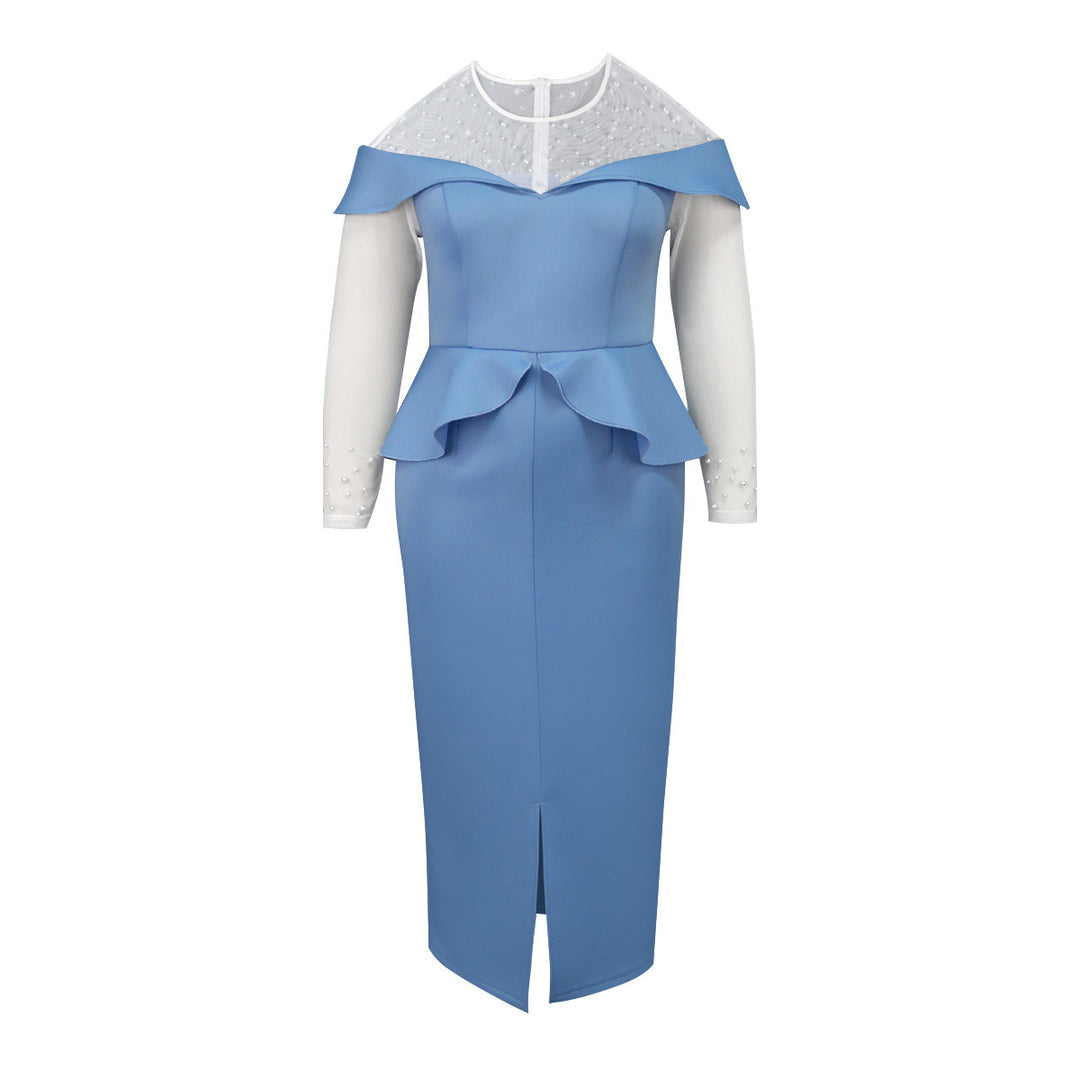 Damen elegantes Midi-Kleid mit schulterfreiem Design und Rüschenelement R&B