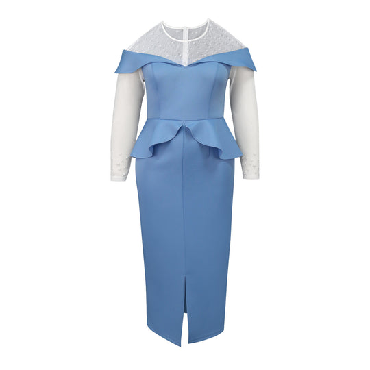 Damen elegantes Midi-Kleid mit schulterfreiem Design und Rüschenelement R&B