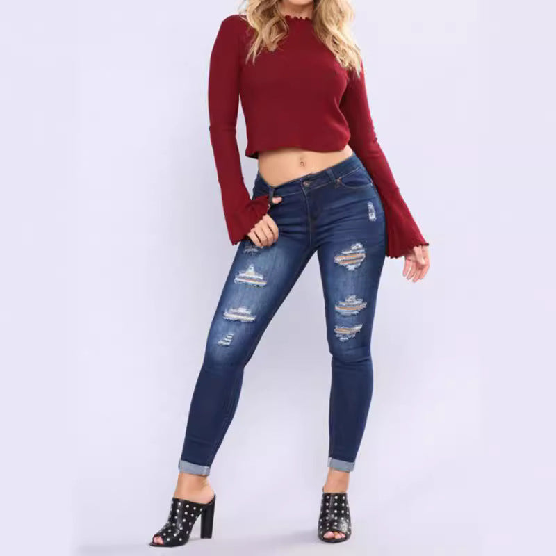 Damen Slim-Fit Jeanshosen mit Distressed-Details R&B
