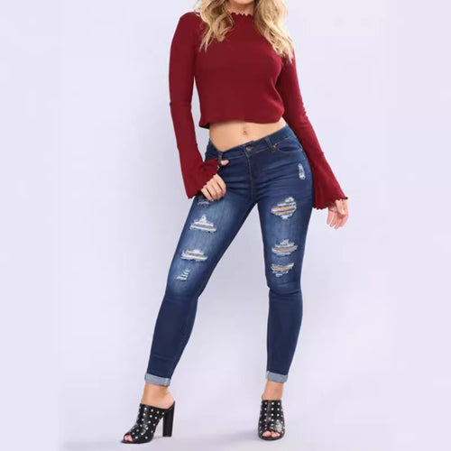 Damen Slim-Fit Jeanshosen mit Distressed-Details R&B