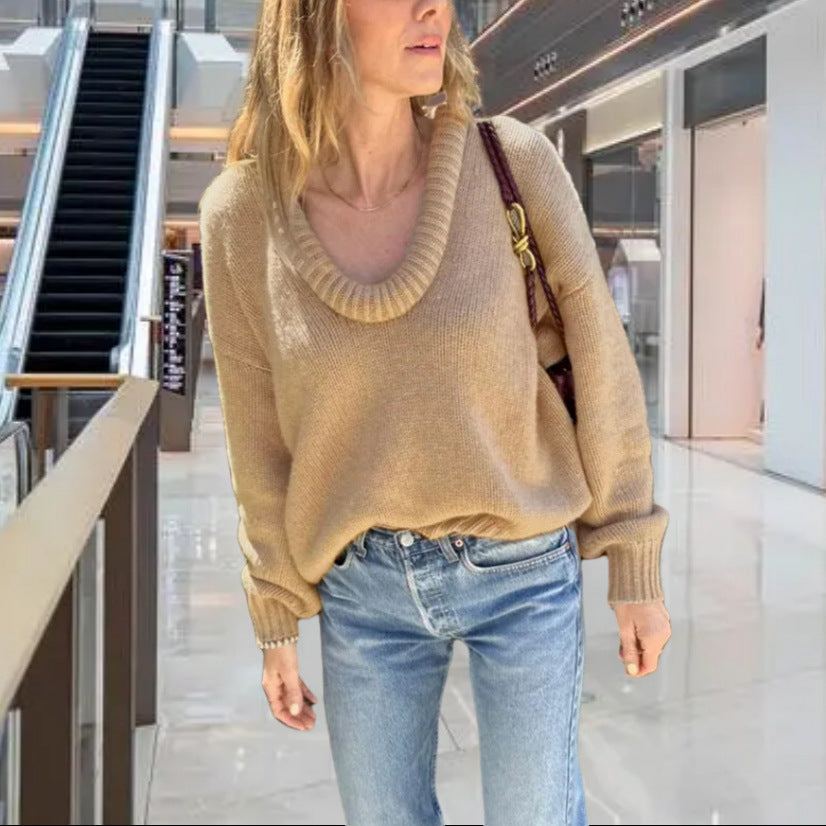 Damen Strickpullover mit V-Ausschnitt und lässigem Schnitt R&B