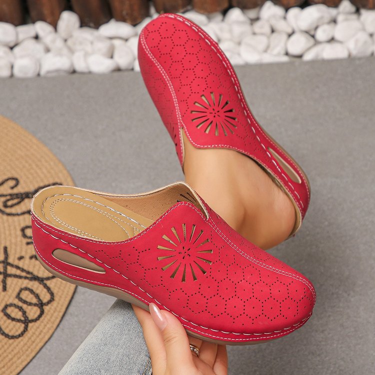 Damen luftige Clogs mit dekorativem Lochmuster und anatomischem Fußbett R&B