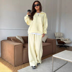 Damen nan weites Halfzip-Lounge-Set mit Kapuzenpullover, Kängurutasche und fließender Wide-Leg-Hose R&B