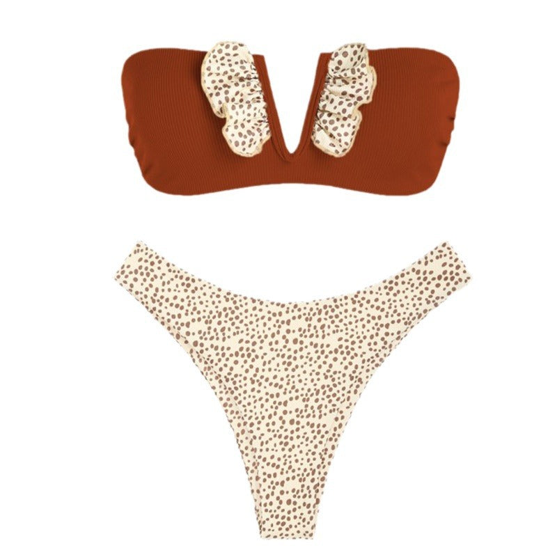 Damen Bandeau Bikini mit Rüschendetails und hohem Beinausschnitt R&B