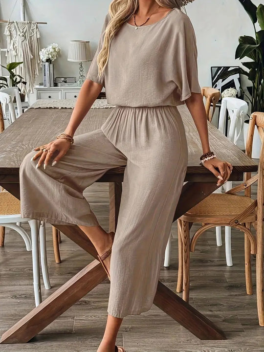 Damen weites Jumpsuit mit elastischem Taillenbund und lässigem Schnitt R&B