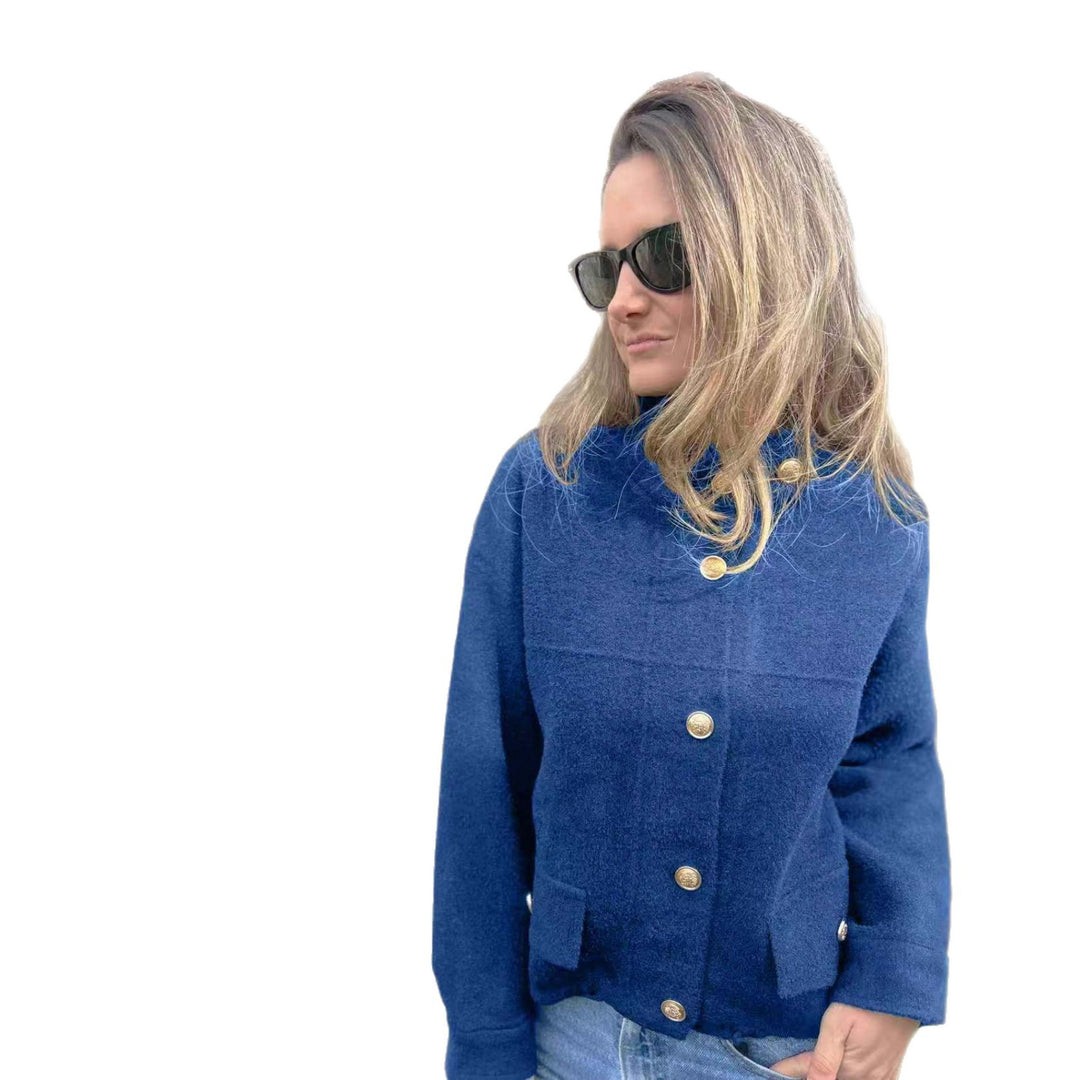 Damen Kurze Jacke mit dekorativen Knöpfen und praktischen Taschen R&B