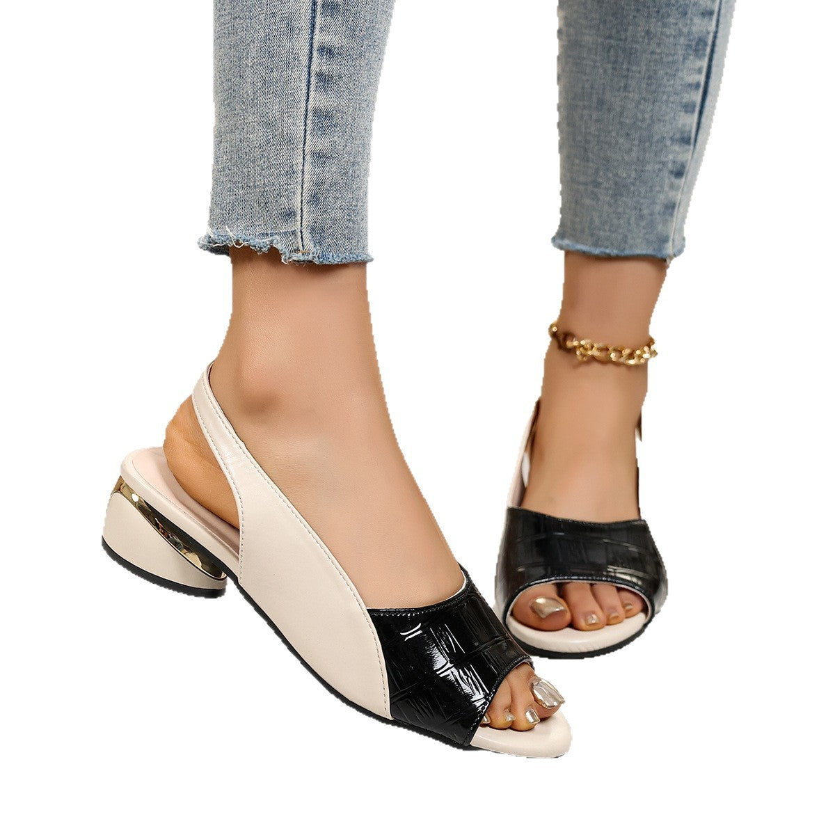 Damen Slingback Sandalen mit eleganter Struktur und modischem Absatz