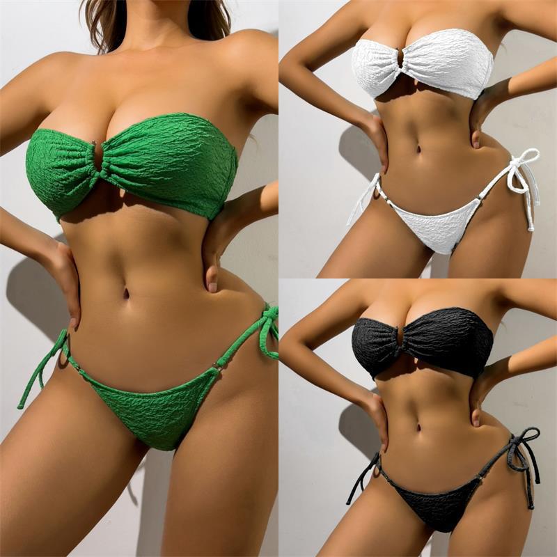 Damen Bandeau-Bikini mit modischem Rüschendesign und verstellbaren Bändern R&B