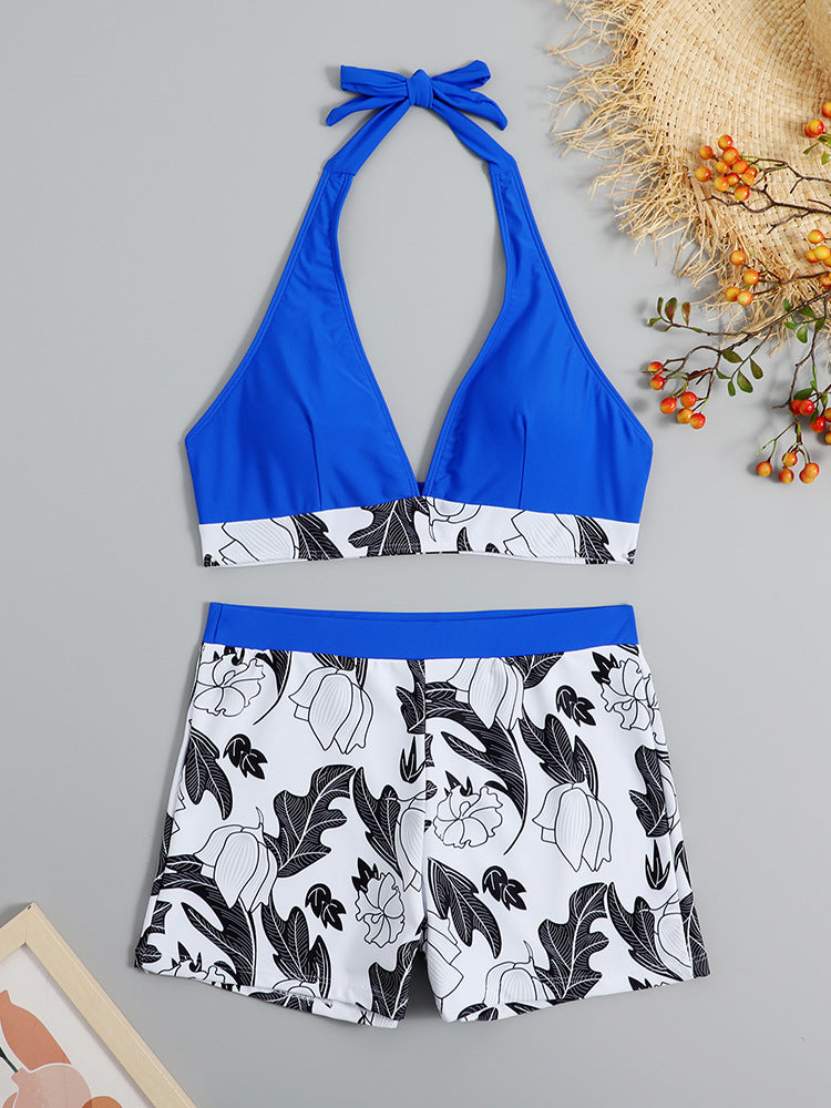Damen Triangel-Bikini mit floralem Shorts-Design R&B