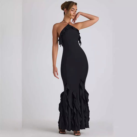 Damen Elegantes Maxikleid mit raffinierten Rüschendetails und taillierter Silhouette R&B