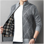 Herren Strickjacke mit modernem Zipper und grafischem Muster R&B