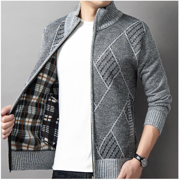 Herren Strickjacke mit modernem Zipper und grafischem Muster R&B