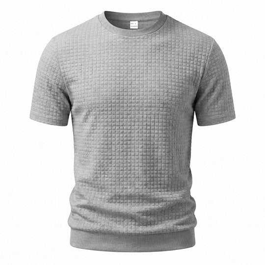 Herren nan kurzärmeliges Strickshirt mit geprägter Karostruktur, Rundhalsausschnitt und geripptem Saum R&B