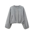 Damen modische Zip-Jacke mit oversized Ärmeln und tiefen Taschen R&B