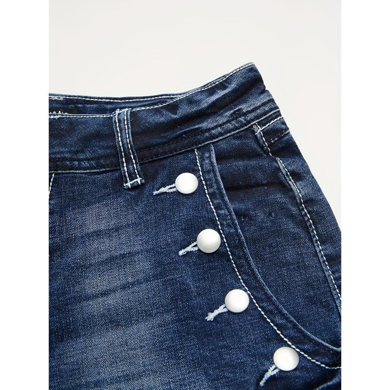 Damen Hochgeschnittene Denim-Shorts mit Knopfdetails R&B