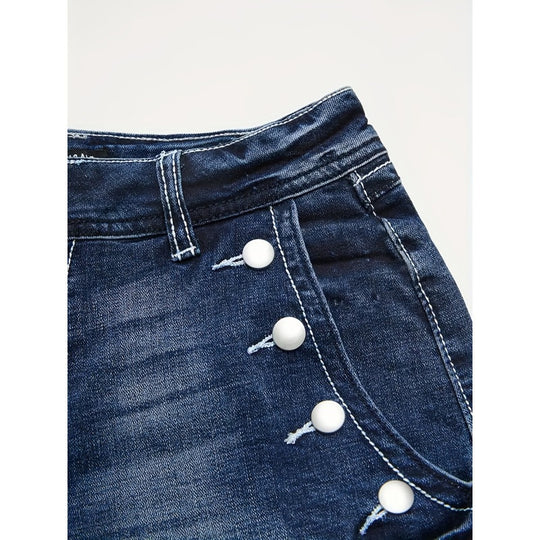 Damen Hochgeschnittene Denim-Shorts mit Knopfdetails R&B