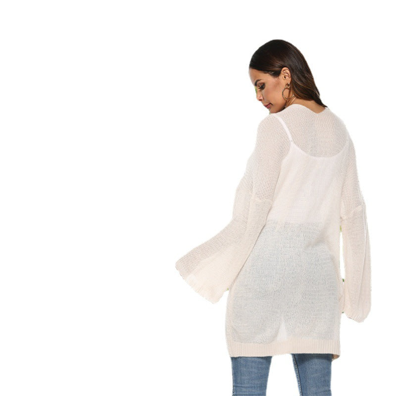 Damen luftiger Strickcardigan mit offenen Seiten und weiten Ärmeln R&B
