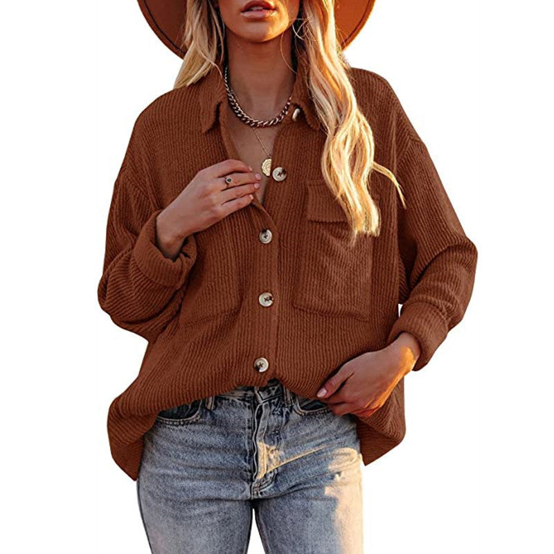 Damen Overshirt im lässigen Strickdesign mit Knopfverschluss und Brusttasche R&B