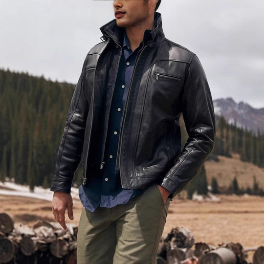 Herren lässige jacke mit modernem Stehkragen und vielseitigen Taschen R&B