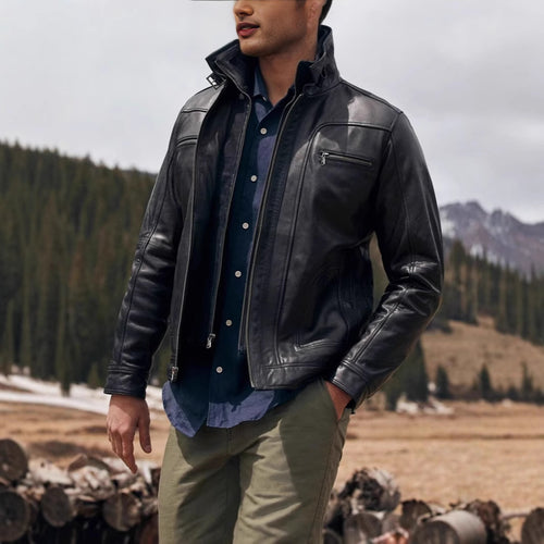 Herren lässige jacke mit modernem Stehkragen und vielseitigen Taschen R&B