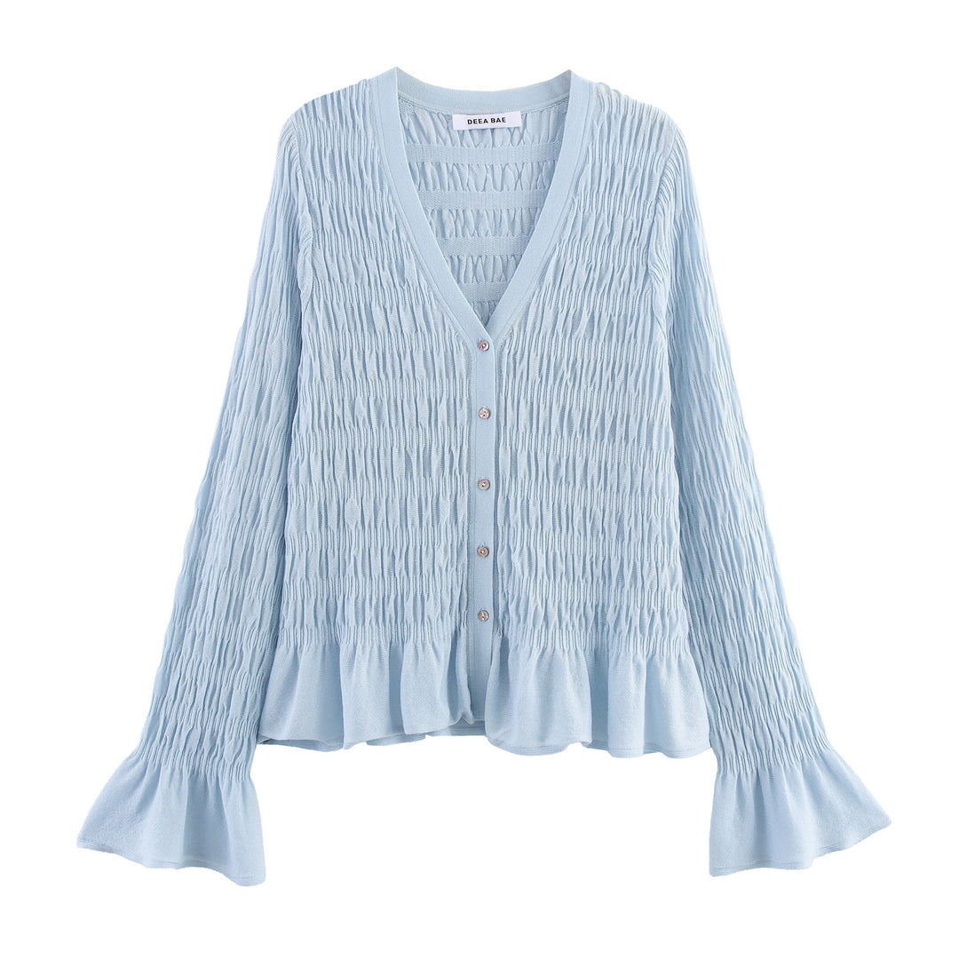 Damen Leichte und elegante Strickjacke mit Rüschensaum R&B