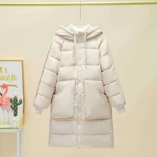 Damen Langer isolierter Pufferparka mit abnehmbarer Kapuze und großen Taschen R&B