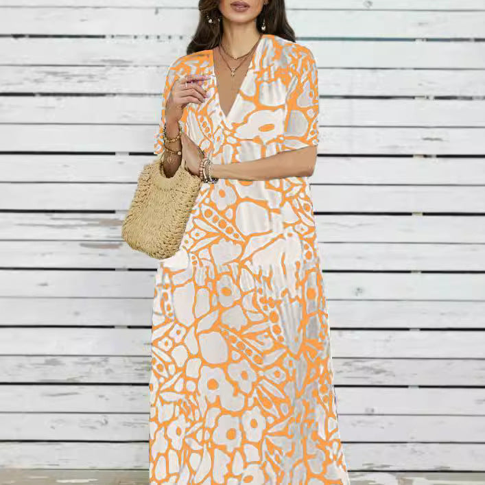 Damen Maxi-Kleid mit floralem Design und weitem Schnitt R&B