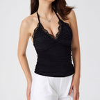 Damen Spitzen- und Jersey-Top mit raffiniertem Ausschnitt und verstellbaren Trägern R&B
