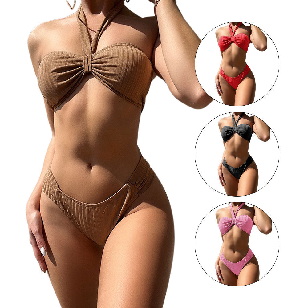 Damen Bandeau-Bikini mit herausragendem Wickeldesign und verstellbaren Trägern R&B