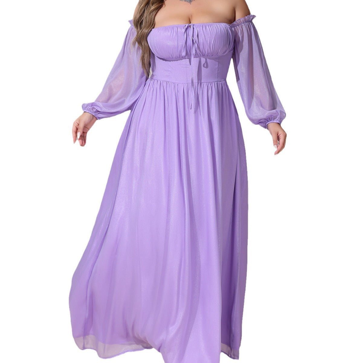 Damen Off-Shoulder Maxikleid mit hohem Schlitz und Rüschendetails R&B