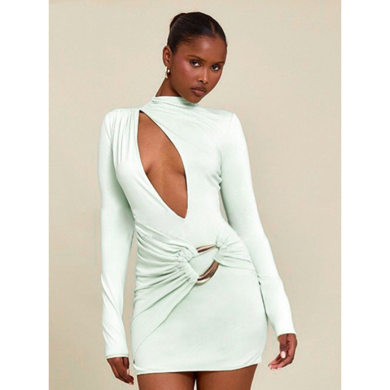 Damen Enganliegendes Minikleid mit raffiniertem Wickeldesign und tiefem Ausschnitt R&B