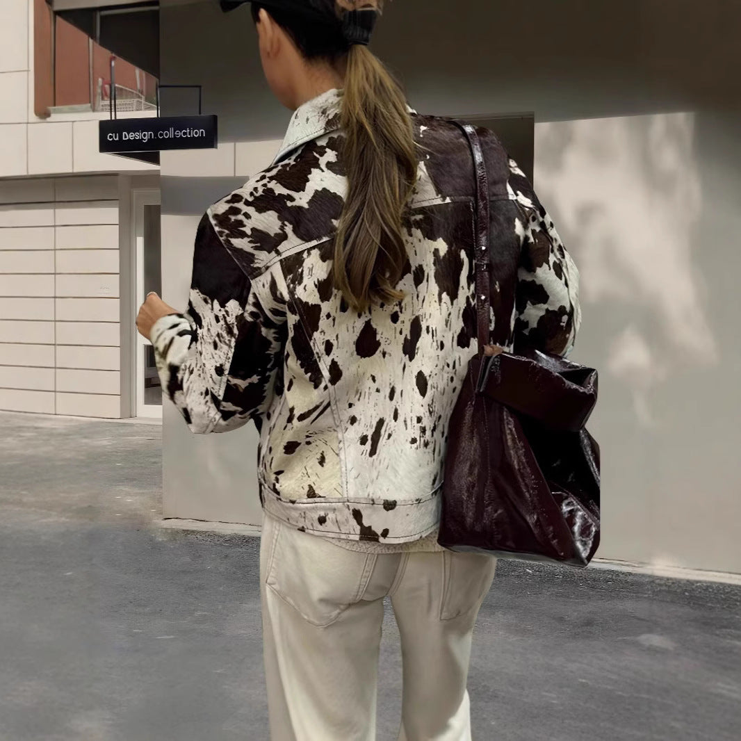 Damen Kunstlederjacke mit auffälligem Tierornament R&B