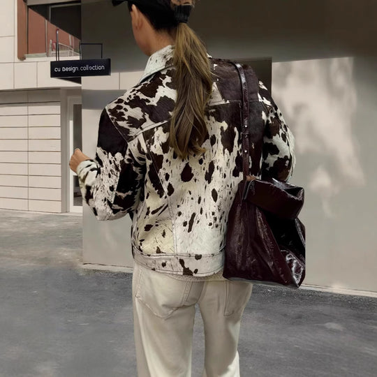 Damen Kunstlederjacke mit auffälligem Tierornament R&B