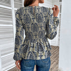 Damen Elegante Bluse mit raffiniertem Floral-Design und Puffärmeln R&B